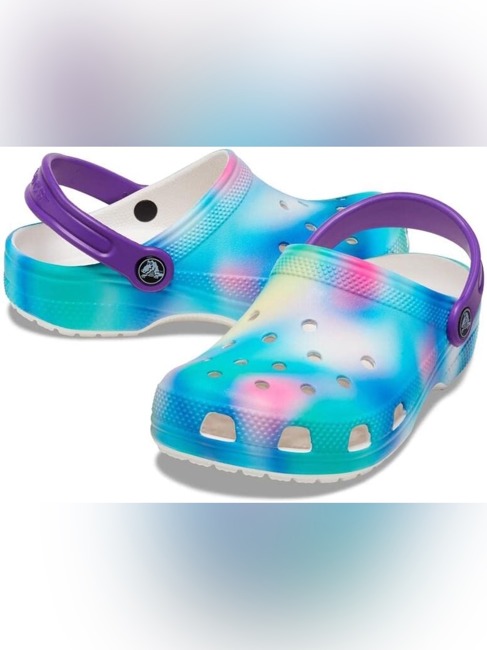 CROCS Kids Tie-Dye Clogs in Blue, Purple and Pink